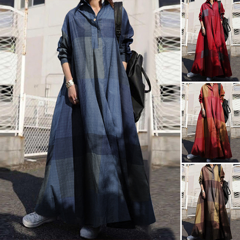 ZANZEA 2022 Vintage Button Shirt Dress Women's Autumn Sundress Long Sleeve Maxi Vestido Female Casual Bagyy Robe Femme Plus Size ► Photo 1/6