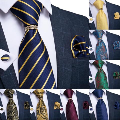 Men Tie Gold Blue Red Teal Paisley Solid Floral Quality Wedding Tie For Men Tie Ring Hanky Cufflink Silk Tie Set DiBanGu Design ► Photo 1/6