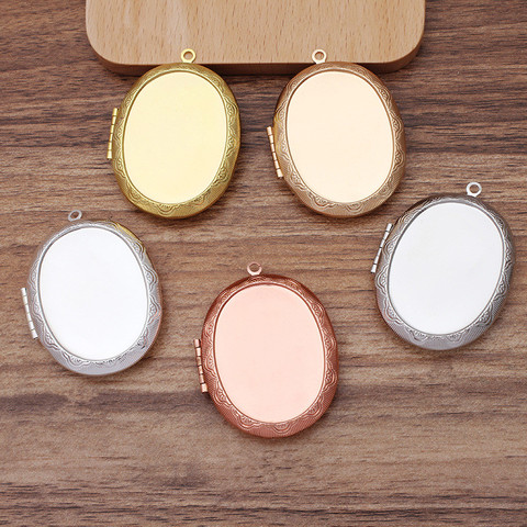 2 PCS Fit 30*40mm Oval Cabochon Metal Brass Locket Pendant Can Open Photo Locket Pendant DIY Necklace Pendant Wholesale ► Photo 1/6