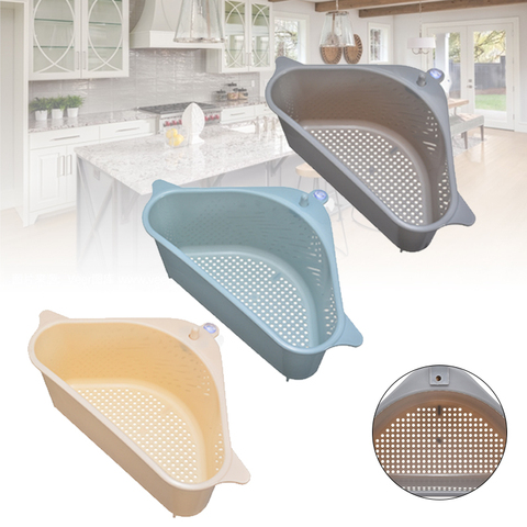 Kitchen Triangle Sink Storage Rack Plastic Vegetable Drain Shelf Hanging Dishwasher Holder Suction Cup Design Hole Free Tripod ► Photo 1/6