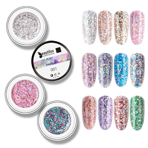 Beautilux Dazzling Nail Gel Polish Holographic Sequins Nails Art Design Gels Lacquer UV LED Gloss Glitter Bling Gel Varnish 10g ► Photo 1/6