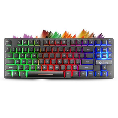 USB Wired Gaming Keyboard Mechanical Feeling 87 keys Mix Backlit LED Waterproof Computer Game English Keyboard for PC Tablet ► Photo 1/6