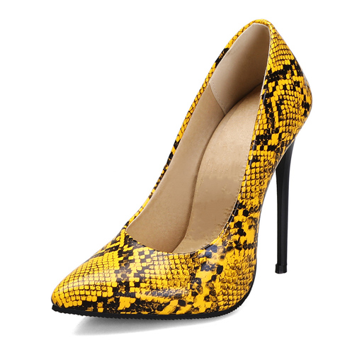 Fashion 12cm Thin High Heels Pumps Shoe Woman Green Yellow Snake Print Women's Heels Party Office Wedding Shoes Large Size 45 47 ► Photo 1/6