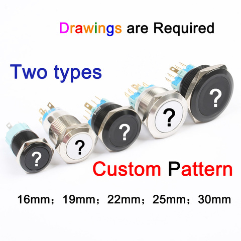 Custom pattern 16mm 19mm 22mm 25mm 30mm metal Momenary/Latching for car speaker horn Led logo symbols light fixed button switch ► Photo 1/6