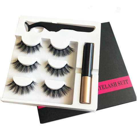 3 Pairs False Eyelashes Set of Magnetic Eyelashes Waterproof Magnetic Eyeliner and Tweezers Magnet Mink Eyelashes Makeup ► Photo 1/6