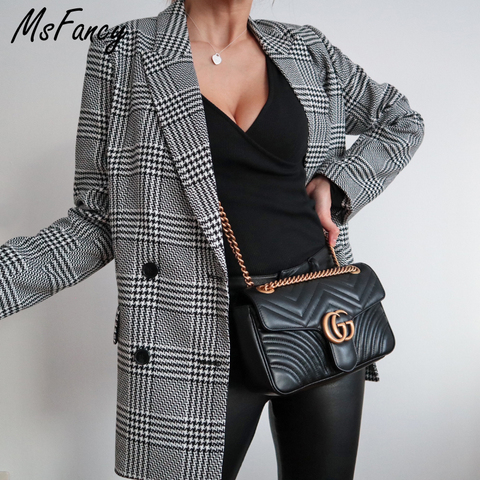 Msfancy Spring Plaid Blazer Femme Double Breasted Suit Jacket for Women 2022 Oversized Vintage Americana Mujer Outwear ► Photo 1/6