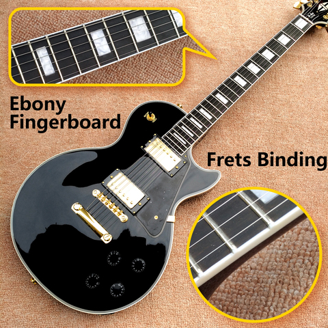 OEM black electric guitar, ebony binding, gold hardware, free delivery ► Photo 1/4