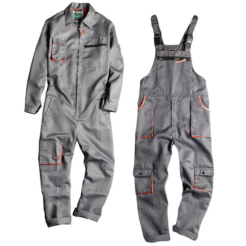 Men Long Sleeve Cargo Overalls Bib Pants Zipper Pockets Rompers Jumpsuit Fashion Labor Casual Coveralls Plus Size S-4XL ► Photo 1/6