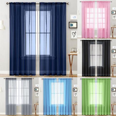 1Pc Solid Color Sheer Tulle Window Curtain Drape Living Room Balcony Patio Decor Hotel Decoration blue Sheer curtains занавески ► Photo 1/1