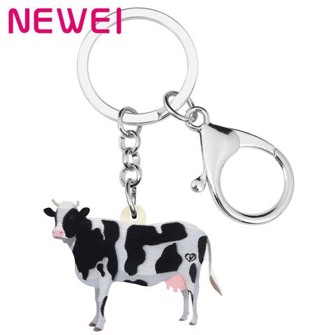 NEWEI Acrylic Dairy Cattle Cow Key Chains Farm Animal Key Rings Bag Car Purse Decoration Keychain For Women Girl Teen Charm Gift ► Photo 1/6