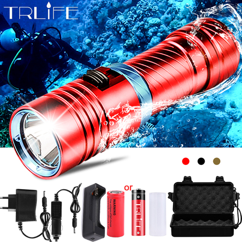 Powerful L2 Diving LED Flashlight Dive 100M Waterproof Underwater Camping Lanterna Torch Lamp Stepless Dimming By 18650 26650 ► Photo 1/6