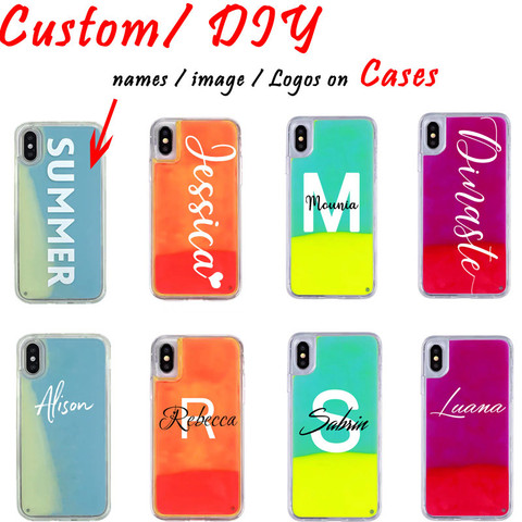 Custom name logo photo Noctilucent Quicksand case for iPhone 11 Pro 6S XS Max 7 7Plus 8 8Plus X Luminous Phone Case Personalized ► Photo 1/6