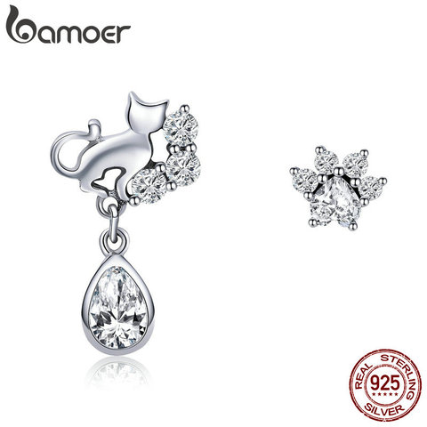 BAMOER Hot Sale 925 Sterling Silver Dazzling CZ Guardian Cat Stud Earrings for Women Fashion Sterling Silver Jewelry 2022 SCE424 ► Photo 1/6