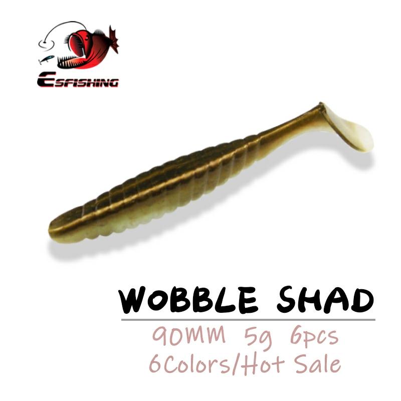 ESFISHING New Soft Lure Fishing Bait T Tail Wobble Shad 90mm 5g 6pcs Carp Fishing ► Photo 1/5