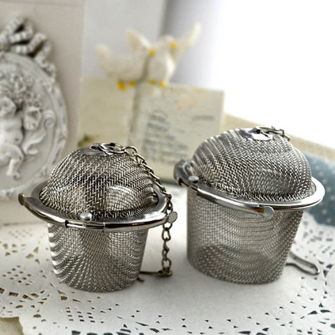 304 Stainless Steel Grids Mesh Bucket Shape Tea Strainer 4.5*4.5CM/5.3*5.5CM 1Pcs Silver Tea Ball Filter with Chain ► Photo 1/6
