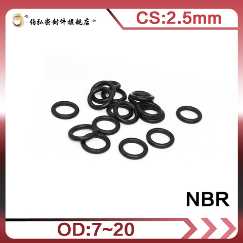 Nitrile Rubber O-Ring 50PCS/lot Black NBR Sealing CS2.5mm OD7/8/9/10/11/12/13/14/15/16/17/18/19/20mm O-Ring Seal Gasket Ring ► Photo 1/5
