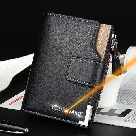 Customized Men Wallets Name Engraving Card Holders Zipper Fashion Short Men Purse PU Leather High Quality Male Purse For Men ► Photo 1/6