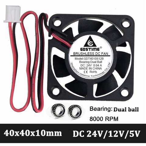 1 Piece Gdstime DC 24V 12V 5V 40MM 2PIN 3PIN Ball Bearing Computer Case CPU Cooler Cooling Fan Black 40x40x10mm For 3D Printer ► Photo 1/6