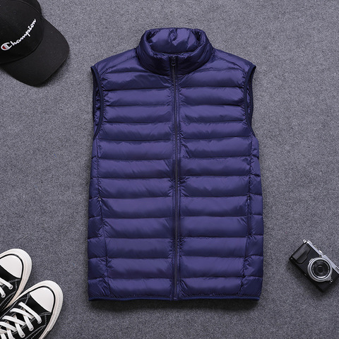 Down Vest Ultralight Sleeveless Vest Jacket Fashion Stand Collar Men Large Size Loose Vest Winter New Men White GB15268 kg 74cm ► Photo 1/6