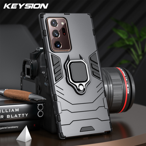 KEYSION Shockproof Armor Case for Samsung Note 20 20 Ultra Ring Stand Bumper Silicone Phone Back Cover for Galaxy Note 20 + Plus ► Photo 1/6