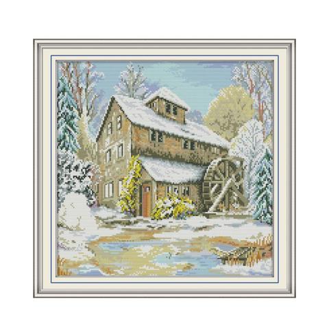 Waterwheel cabin 2 cross stitch kit aida 14ct 11ct count print canvas cross stitches   needlework embroidery DIY handmade ► Photo 1/1