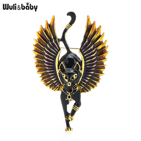 Wuli&baby Flying Angel Cat With Wings Enamel Animal Brooch Pins Egypt Bastet God Of Music & Family ► Photo 1/4