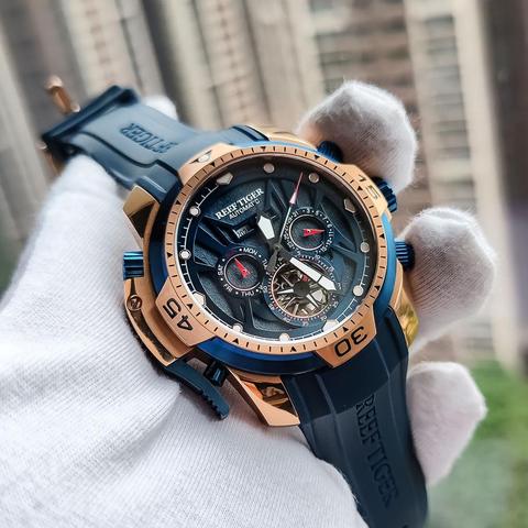 Reef Tiger/RT Orange Sport Watch Men Waterproof Luminous Perpetual Calendar Automatic Mechanical Watches Clock 2022 New RGA3532 ► Photo 1/6