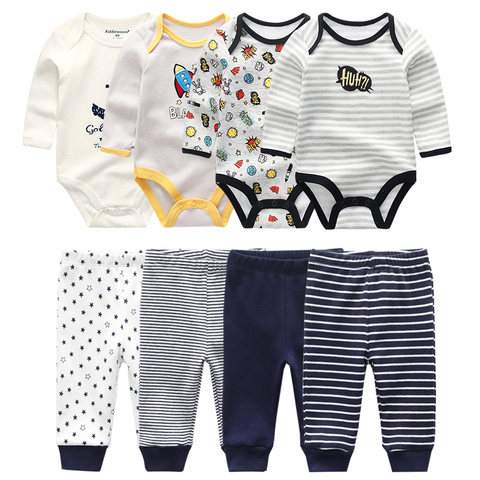 4pcs Baby Bodysuits+4pcs Baby Pants Newborn Clothes Sets 2022 Winter Cotton Suits girls boys Custome Roupa de bebe Clothing ► Photo 1/6