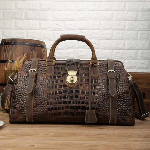 MAHEU 2022 New Arrival Male Crocodile Leather Travel Bag Men Handbag With Shoulder Strap Travelling Bag Luxury Design Alligator ► Photo 1/6