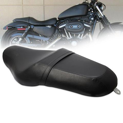 Motorcycle Black Driver & Rear Passenger Leather Two Up Seat for Harley Sportster XL 883 1200 48 ► Photo 1/6