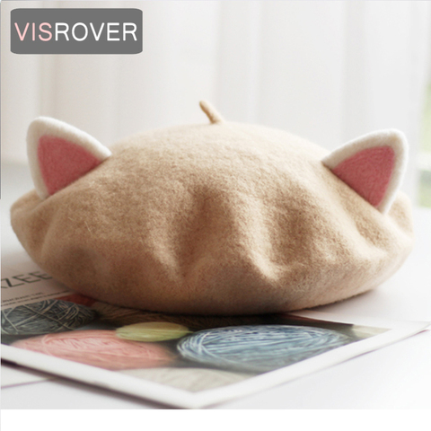 VISROVER 2022 new unisex kid beret cute cat shape hat winter cap autumn Punk Beret Hat Rabbit Solid Children Wholesale Beret kid ► Photo 1/6