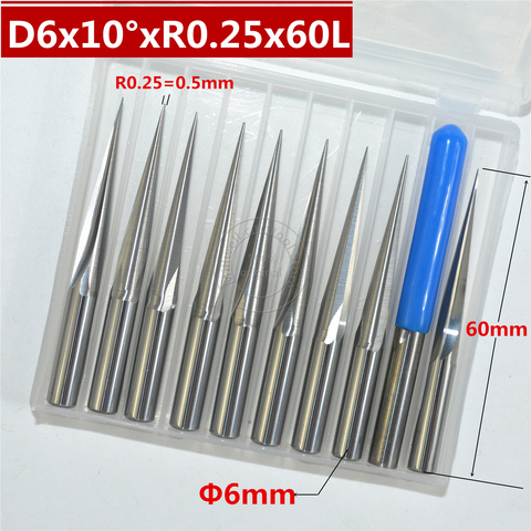 6mm*R0.25*10°*60L,CNC carbide wood End Mill,woodworking insert router bit,Taper ball nose end milling cutter,deep relief,pvc ► Photo 1/6