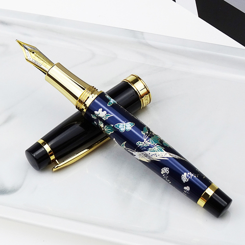 HongDian Metal Fountain Pen Hand-Drawing Blue Magpie Iridium EF/ Fine / Bent Nib Ink Pen Excellent Writing Gift Pen for Business ► Photo 1/6