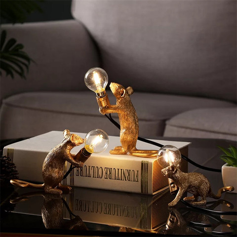 Small Mini Mouse Table Nordic  Lamp Resin Animal Rat Mouse Cute LED Home Decor Desk Light Fixtures Luminaire craft lamp series ► Photo 1/1