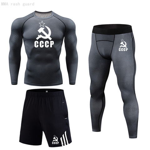 Men CCCPT shirt Long-sleeved Top Running pants Compression Clothing Bodybuilding T-Shirt Sport leggings rashgard male tracksuit ► Photo 1/6
