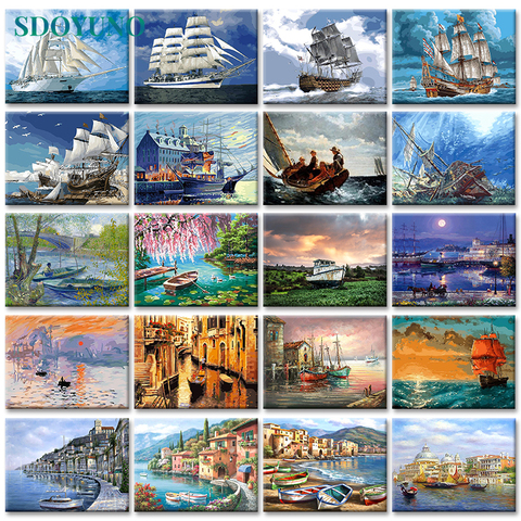 40x50cm Painting By Numbers Ship Digital Painting Landscape Boat On Cavans Frameless DIY pictures by numbers ► Photo 1/6