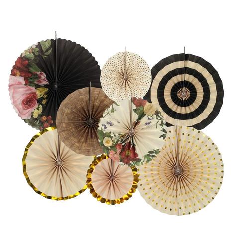 8pcs/set Chinese Printing Vintage Wheel Tissue Paper Hanging Fans Flower Craft For Birthday Party Wedding Baby Shower Decoration ► Photo 1/6
