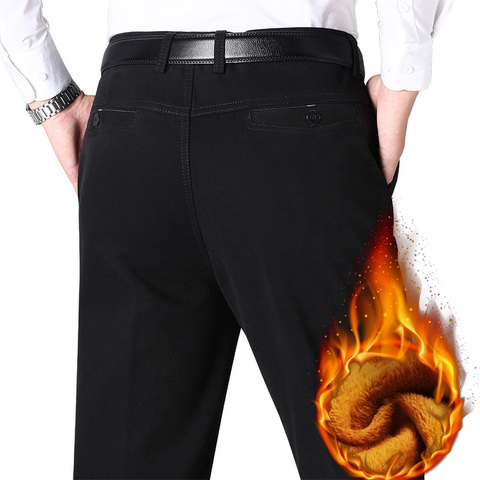 Autumn Winter Men Warm Fleece Classic Black Cotton Pants Mens Business Loose Long Trousers Quality Casual Work Pants Overalls ► Photo 1/6
