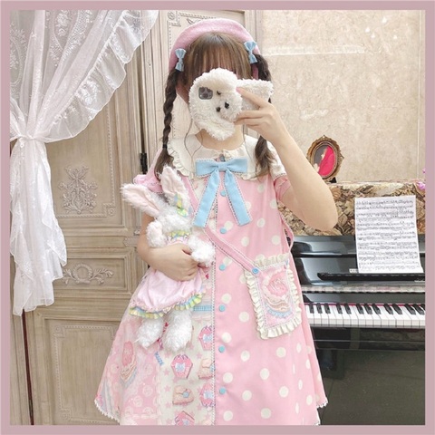 Japanese Sweet Kawaii Lolita Dress Frost Sugar Sweetheart Pink OP Dress Women Vintage Victorian Gothic Princess Tea Party Dress ► Photo 1/6