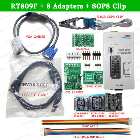 RT809F Serial LCD Display ISP Universal Programmer + 8 Adapters SOP8 IC Clip SOP8 Adapters With ISCP ISP Cable ► Photo 1/6