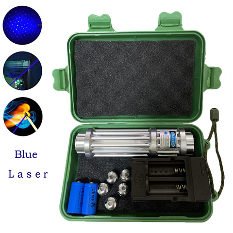 High power blue Laser Torch 450nm 10000m Focusable Blue Laser Pointers Flashlight burn match candle lit cigarette ► Photo 1/6