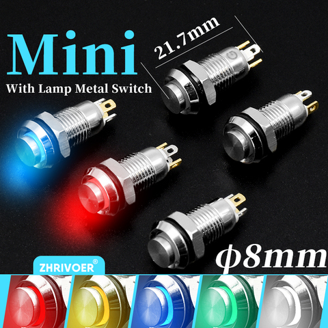 8mm Waterproof Metal Push Button Switch LED Light Self-locking/Latching Self-reset/Momentary 3V 6V 12V 24V 36V 48V 110V 220V ► Photo 1/6