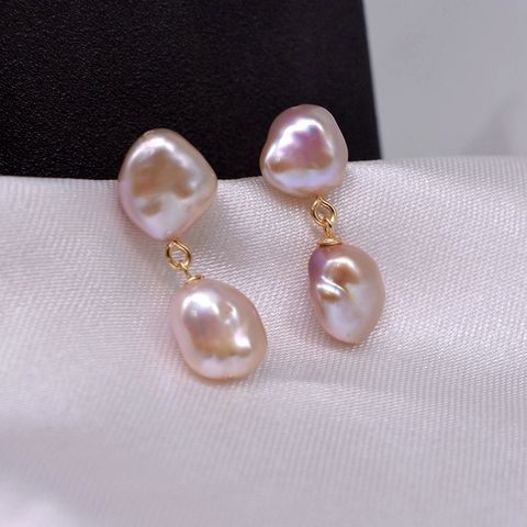 Small purple baroque earrings, simple style, natural baroque pearls, ladies earrings ► Photo 1/6