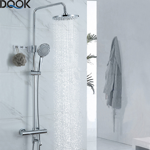DQOK thermostatic shower faucet chrome color bathroom bath shower mixer set waterfall rain shower  bathtub faucet taps ► Photo 1/6