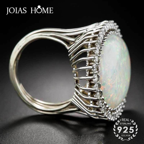 JoiasHome Trendy Silver 925 Jewelry Ring Oval Shape Opal Zircon Gemstone Rings for Women Wedding Party Gift Wholesale size 6-10 ► Photo 1/6