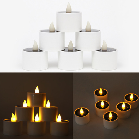 6pcs Solar Flameless LED Candles Fake Flickering Tea Lights Outdoor Garden Solar Candles Light Romantic Wedding Party Decor ► Photo 1/6