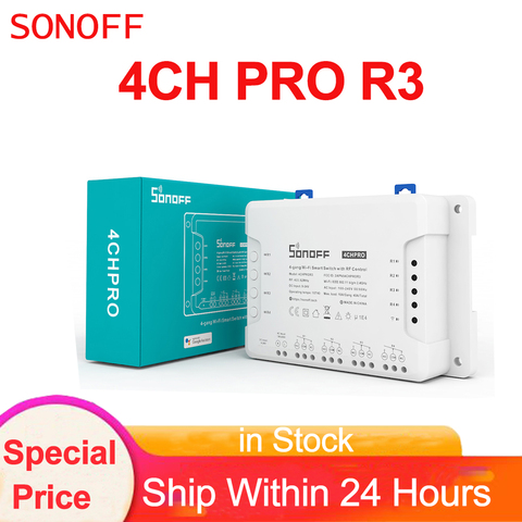 Sonoff 4CH PRO R3 4 Channel Din Rail Mounting WiFI Switch Smart Home Remote Control Wireless Timer DIY Switch Work with Alexa ► Photo 1/6