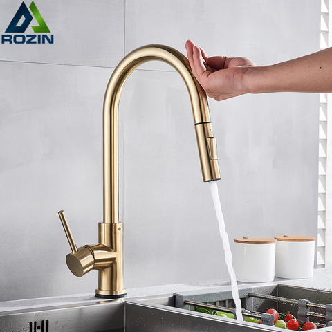 Brushed Golden Kitchen Faucets Smart Touch Induction Sensitive Faucet Mixer Tap Touch Dual Outlet Water Modes ► Photo 1/6