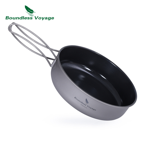 Boundless Voyage Titanium Non-stick Frying Pan Ultralight Outdoor Camping Skillet Hiking Plate Dish Bowl with Folding Handle ► Photo 1/6