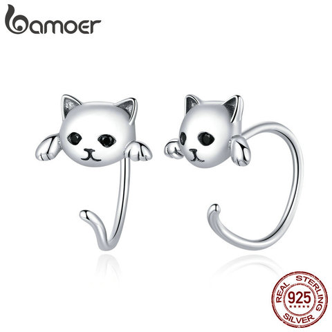 bamoer Genuine 925 Sterling Silver Minimalist Cute Tail Stud Earrings for Women Animal Fashion Jewelry Orecchini SCE965 ► Photo 1/6